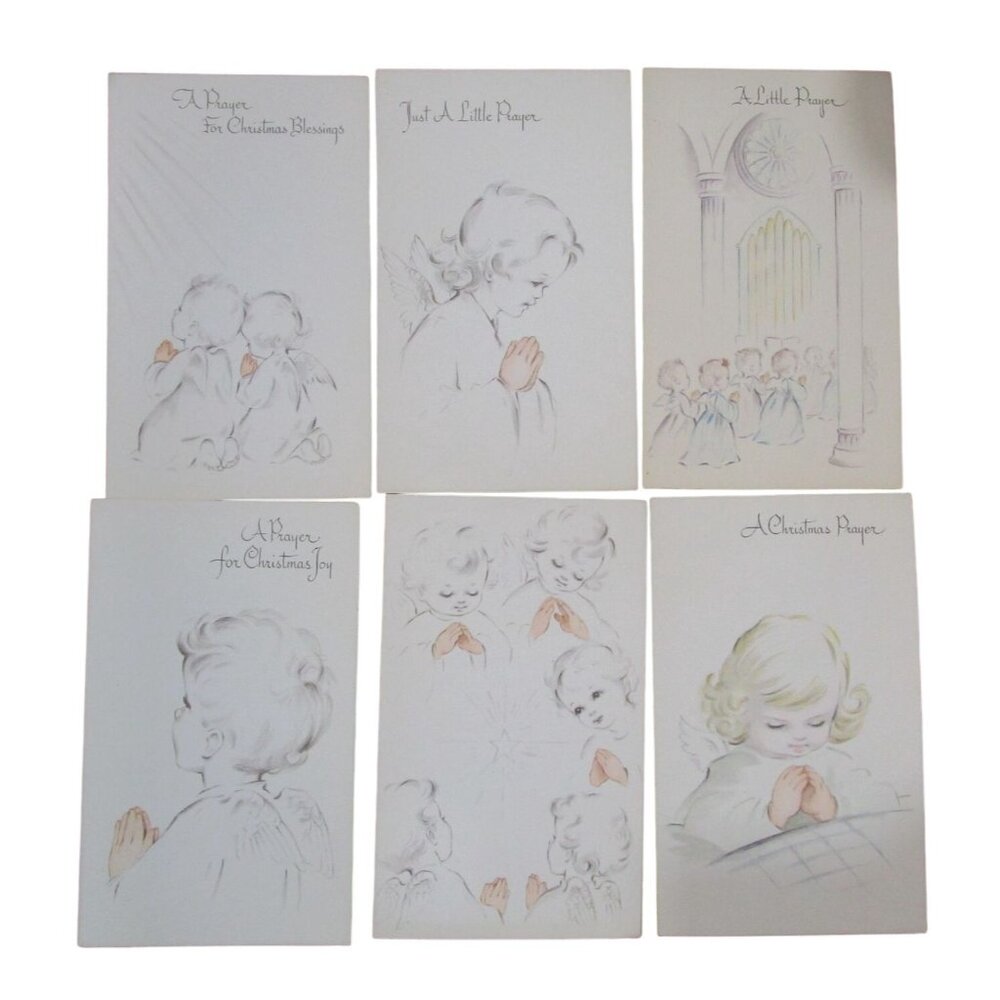 Vintage Christmas Prayer Angel Cards Minor Damage Discoloration No Envelopes GUC